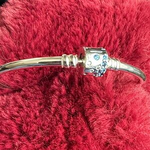 Pandora Silver Bangle Charm Bracelet with Blue Accents